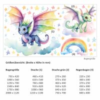 255 Wandtattoo bunte Drachen mit Regenbogen und Sternen...