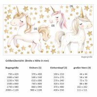 256 Wandtattoo Einhorn weiß mit gelben Sternen in 6 vers. Größen