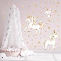256 Wandtattoo Einhorn weiß mit gelben Sternen in 6 vers. Größen