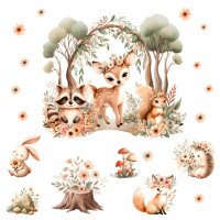 266 Wandtattoo Reh Waschbär Boho Waldtiere Aquarell...