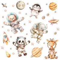 267 Wandtattoo süße Weltraum Tiere Astronauten...