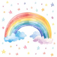 251 Wandtattoo Regenbogen bunt mit Sternen in 6 vers....