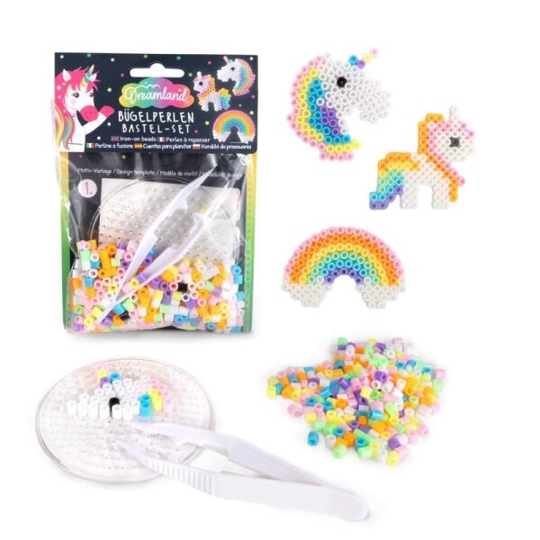 TRENDHAUS DREAMLAND Einhorn Regenbogen Bügelperlen Bastelset 3 Stück