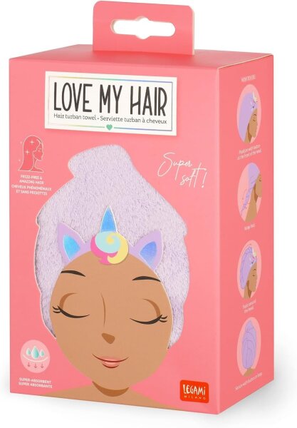 LEGAMI Handtuch für Haare Turban Einhorn Love my Hair Microfaser