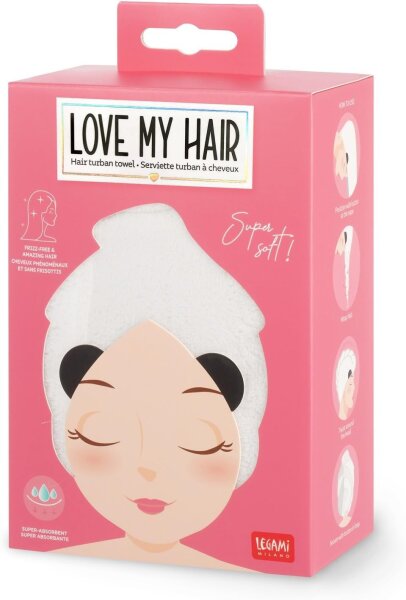 LEGAMI Handtuch für Haare Turban Panda Love my Hair Microfaser