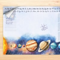 A3 Schreibtischunterlage Papier  Sonnensystem – Planeten mit kleinem 1×1 | 50 Blatt