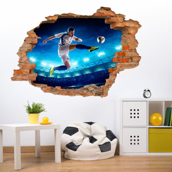 032 Wandtattoo Fussballer - Loch in der Wand - Größe 1000 x 700 mm