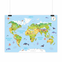 Kinder Lernposter Weltkarte 3D - Größe: A3 - 420 x 297 mm
