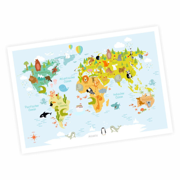 Kinder Lernposter Weltkarte modern - Größe: A3 - 420 x 297 mm
