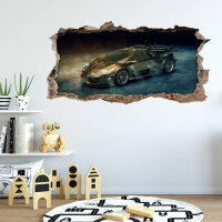 104 Wandtattoo Sportwagen gold - Loch in der Wand  - 1000 x 500 mm