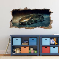 104 Wandtattoo Sportwagen gold - Loch in der Wand  - 1000 x 500 mm
