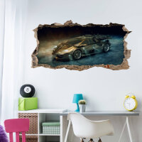 104 Wandtattoo Sportwagen gold - Loch in der Wand  - 1000 x 500 mm