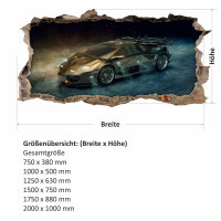 104 Wandtattoo Sportwagen gold - Loch in der Wand  - 1000 x 500 mm