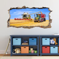 134 Wandtattoo Mähdrescher und Traktor - Loch in der Wand - Größe 1250 x 630 mm