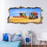 134 Wandtattoo Mähdrescher und Traktor - Loch in der Wand - Größe 1250 x 630 mm