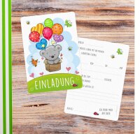 10 Einladungskarten Teddy Luftballons inkl. 10 transparenten Briefumschlägen