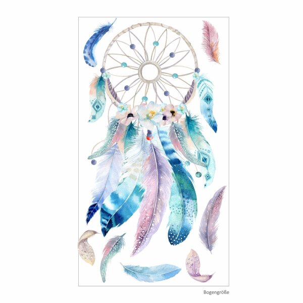 228 Wandtattoo Traumfänger blau mit Federn - Größe 1000 x 560 mm