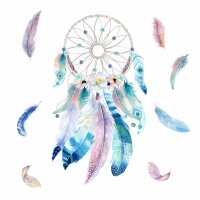 228 Wandtattoo Traumfänger blau mit Federn - Größe 1000 x 560 mm