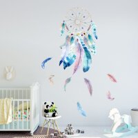228 Wandtattoo Traumfänger blau mit Federn - Größe 1000 x 560 mm