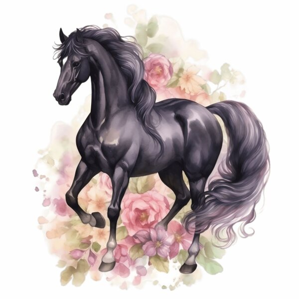 245 Wandtattoo Pferd Rappe schwarz - Größe 1250 x 1250 mm