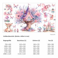 263 Wandtattoo Baumhaus mit Feen - Größe 750 x 420 mm