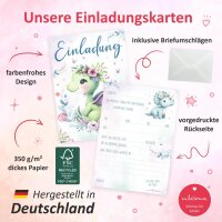 10 Einladungskarten Dino Mädchen inkl. 10 Umschlägen