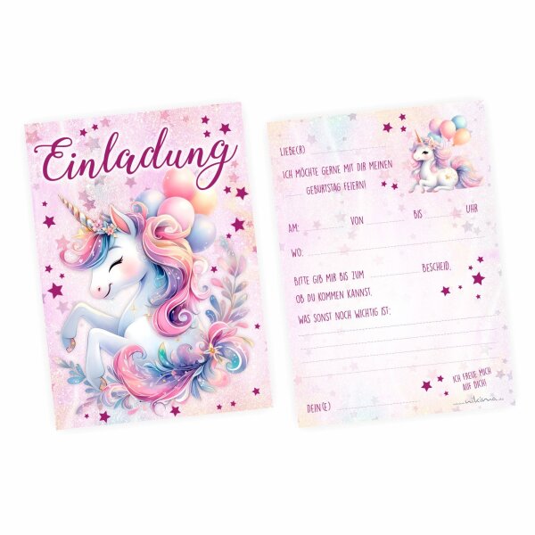 10 Einladungskarten Einhorn rosa zum Kindergeburtstag inkl. 10 Briefumschlägen