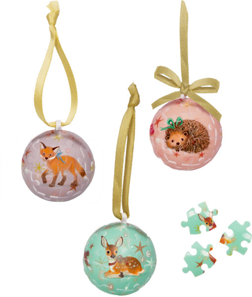CS Mini-Puzzlekugel - Wintertiere im Weihnachtswald in 3 vers. Designs