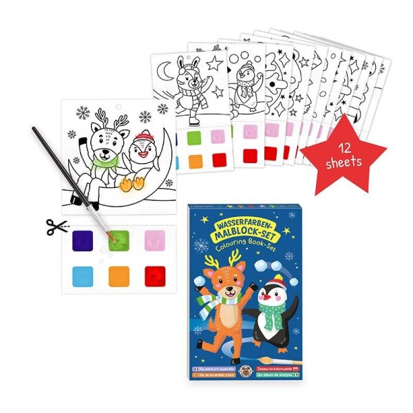 TRENDHAUS Wasserfarben-Malblock-Set – Wintermotive & Geschenkanhänger zum Selbstgestalten