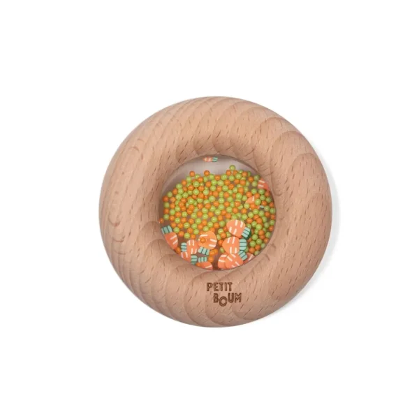 PETIT BOUM Sensorischer Donut Karotten 7 cm | Sensorik-Ring aus Holz Greifling Rassel