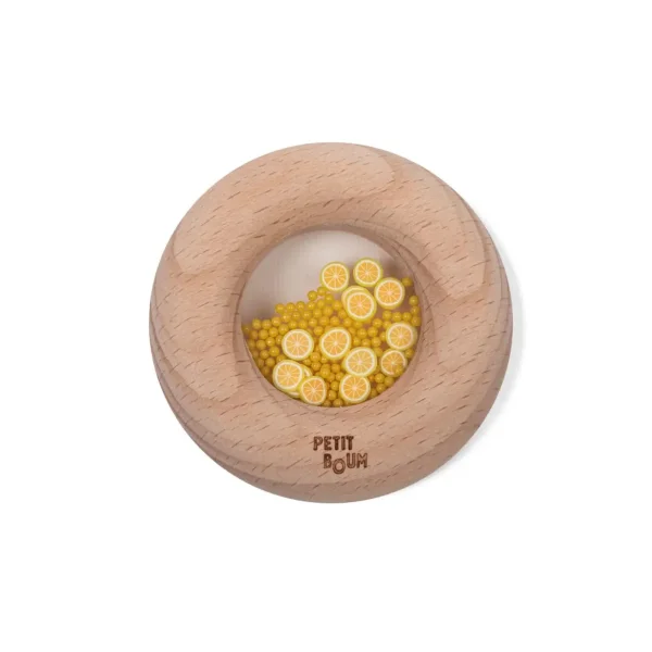 PETIT BOUM Sensorischer Donut Zitronen 7 cm | Sensorik-Ring aus Holz Greifling