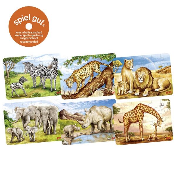 GOKI Minipuzzle Afrikanische Tiere | 24-teiliges Holzpuzzle für Kinder ab 4 Jahren Giraffe