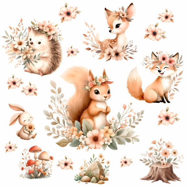 276 Wandtattoo Waldtiere Boho 750 x 420 mm