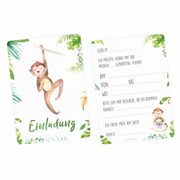 10 Einladungskarten Affe für Kindergeburtstag
