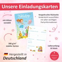 10 Einladungskarten mit Glitzer Meerjungfrau für...