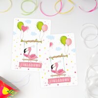10 Einladungskarten mit Glitzer Flamingo für Kindergeburtstag
