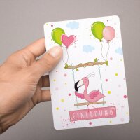 10 Einladungskarten mit Glitzer Flamingo für Kindergeburtstag