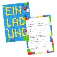 10 Einladungskarten mit Glanzlack bunte Bausteine für Kindergeburtstag