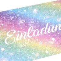 10 Einladungskarten mit Glitzer Regenbogen für Kindergeburtstag