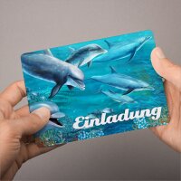 10 Einladungskarten mit Glitzer Delfine für Kindergeburtstag