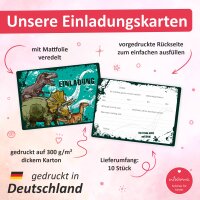 10 Einladungskarten mit Mattfolie Dinosaurier für Kindergeburtstag