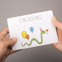 10 Einladungskarten mit Mattfolie Schlange Luftballon für Kindergeburtstag