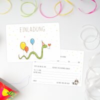 10 Einladungskarten mit Mattfolie Schlange Luftballon für Kindergeburtstag