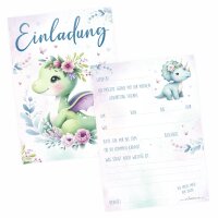 10 Einladungskarten mit Mattfolie Dino Mädchen Luftballon für Kindergeburtstag