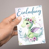 10 Einladungskarten mit Mattfolie Dino Mädchen Luftballon für Kindergeburtstag