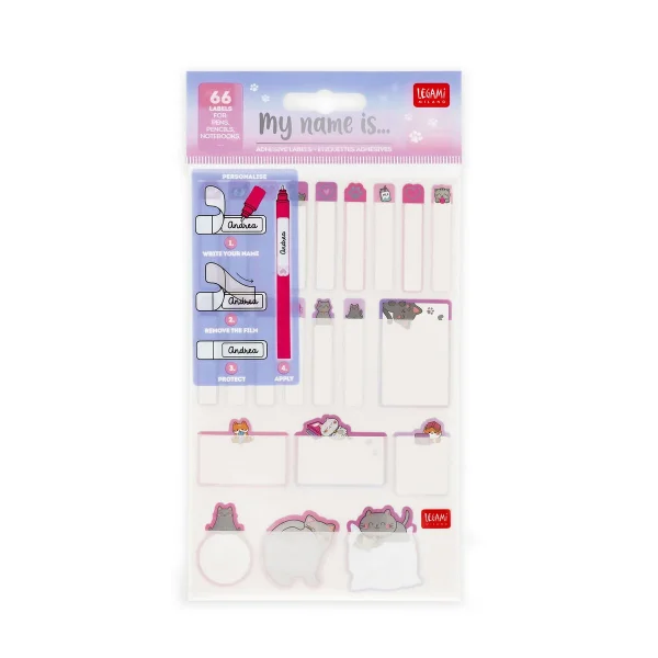LEGAMI My Name Is Set mit 66 selbstklebenden Etiketten – Namensetiketten, Aufkleber, Kitty, rosa