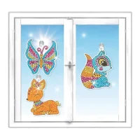 ARTISTA Glitzer Fensterbilder Set – 3 selbstklebende Motive mit Strasssteinen | Eichhörnchen, Reh & Schmetterling