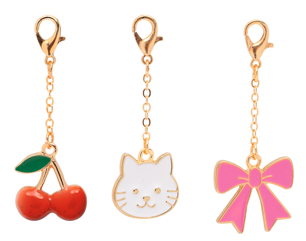 MOSES Happy Day Mini-Charms 3er Set Kirsche, Katze und Schleife oder Smily, Herz und Regenbogen
