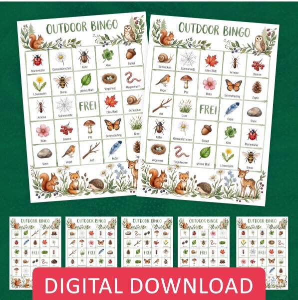 SOFORT DOWNLOAD - Outdoor Bingo Suchspiel | PDF Druckvorlage | Waldspiel ab 4 Jahren