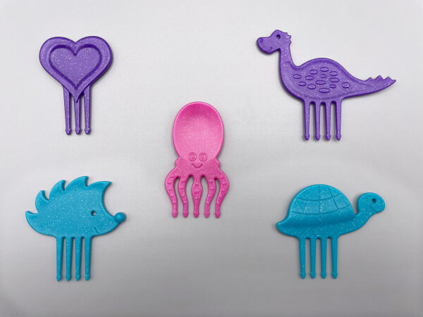 PIEKSI & GRIFFEL Snack Piekser 5er Set - Glitzi Five – Glitzer Brotdosen-Piekser mit Dinosaurier, Tintenfisch, Igel, Schildkröte & Herz